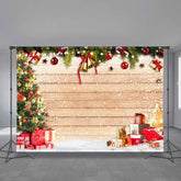 Aperturee - Jingle Bells Wooden Snowy Merry Christmas Backdrop